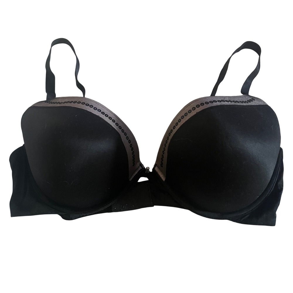 Victorias Secret Fabulous Plunge Bra Black Metallic Trim Underwire 38D